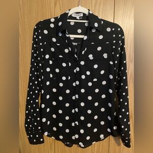 Express Portofino Polka Dot Shirt Black/White XS | NWOT